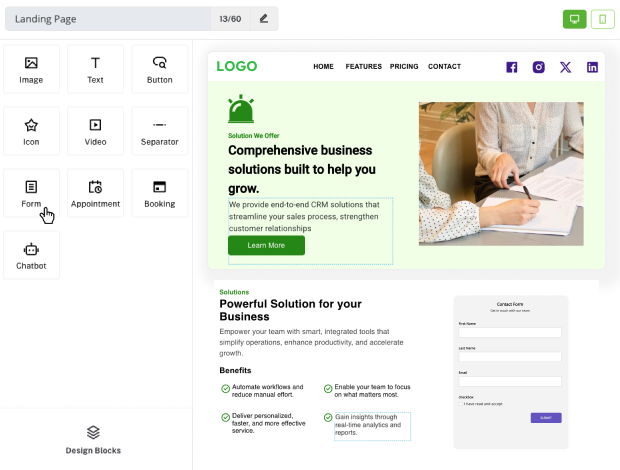 Integration aux Pages de destination